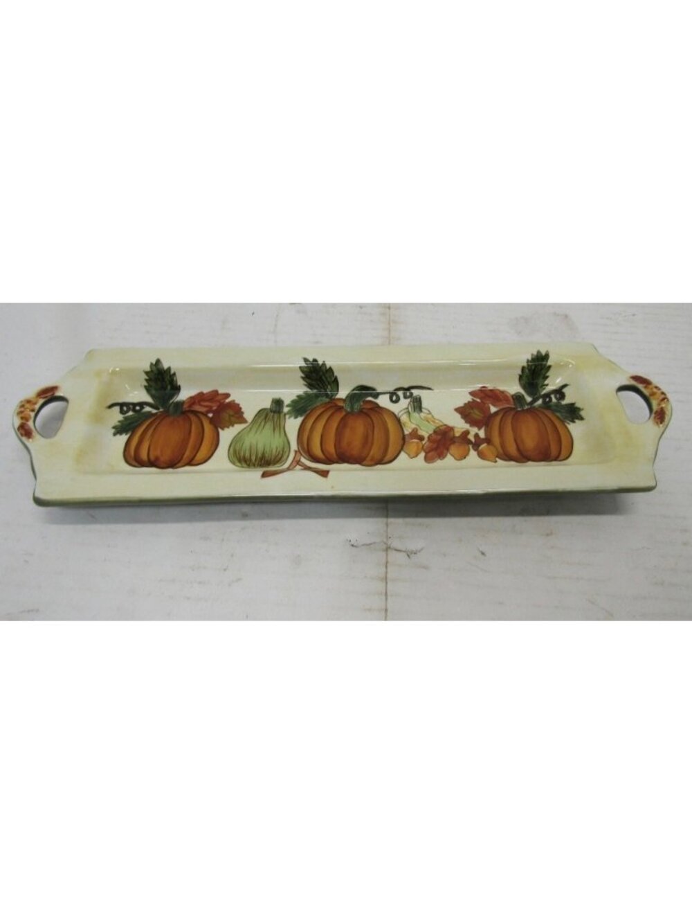 Sonoma Old Genuine Chalkware Home Goods Collection Tray Fall Pumpkins Leaves 15x